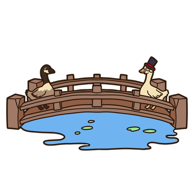 Ganzen op een houten brug