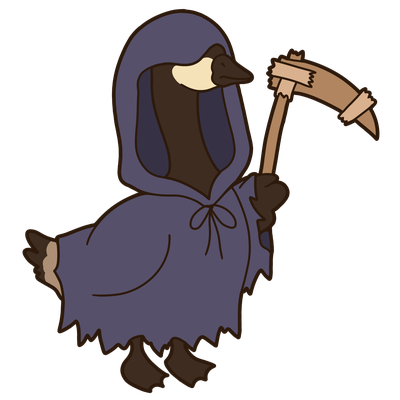 Reaper-gans met donkerpaarse mantel en zeis